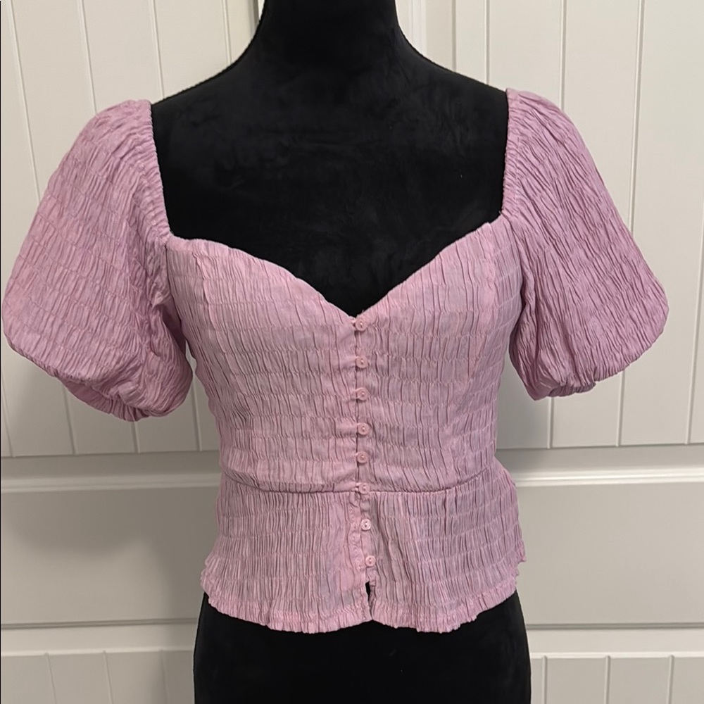 Astr Lilac Puff Sleeve Button-Up Blouse. NWOT